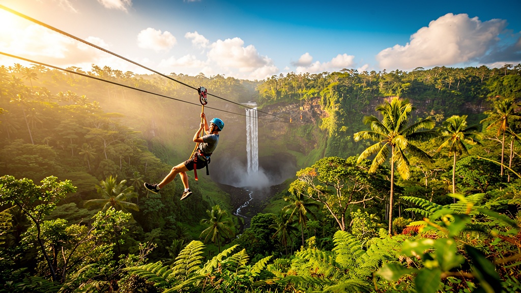 Zipline over a Hawaiian rainforest valley