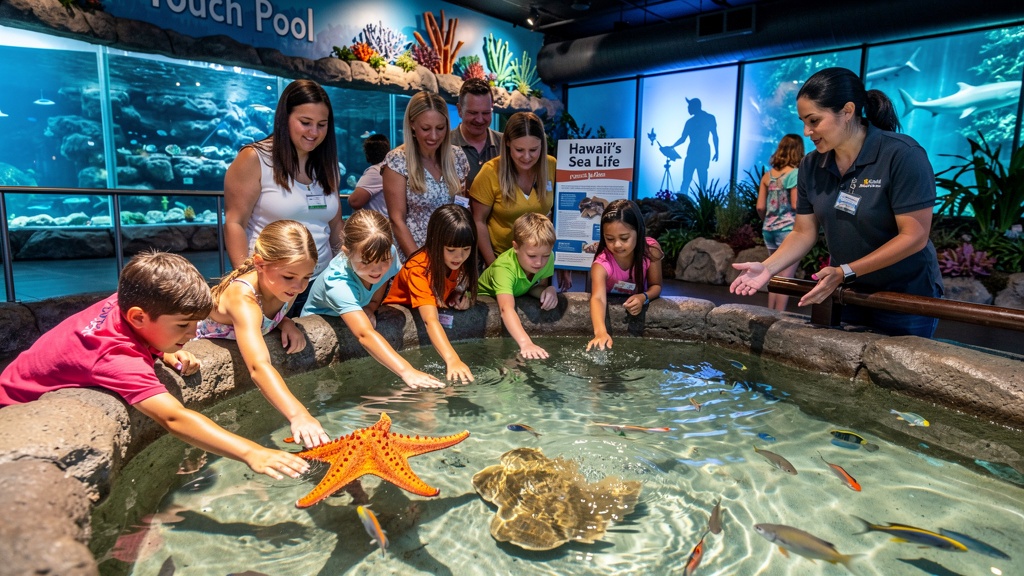 Children at an aquarium touch pool