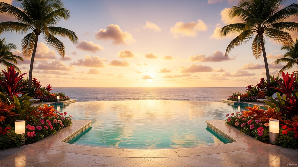 Luxury infinity pool at a Hawaiian resort at sunset