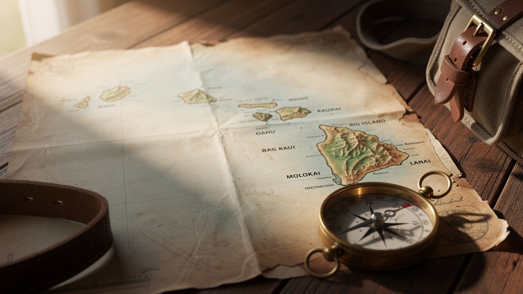 Vintage-style map of the Hawaiian Islands with a compass