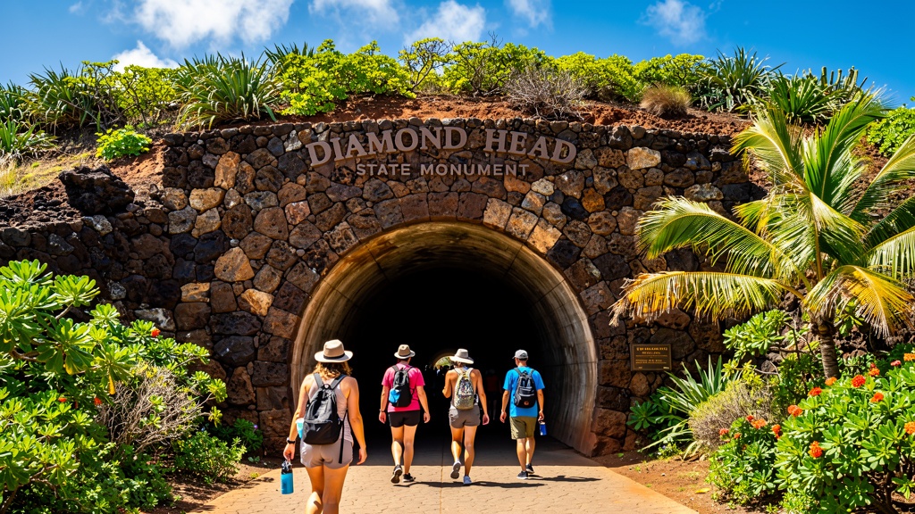 Diamond Head crater rim trail overlooking Honolulu