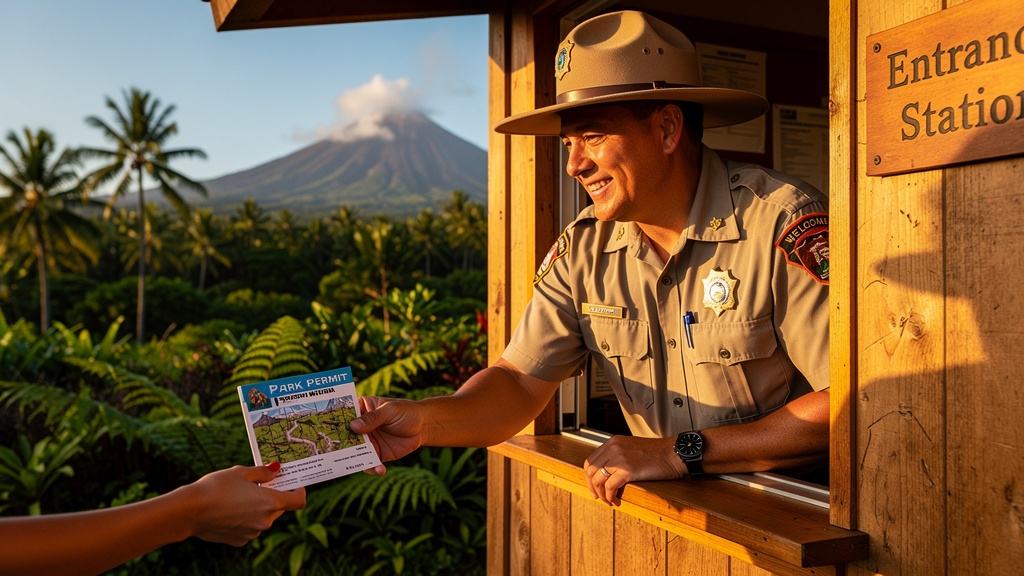 Park ranger handing a visitor a permit