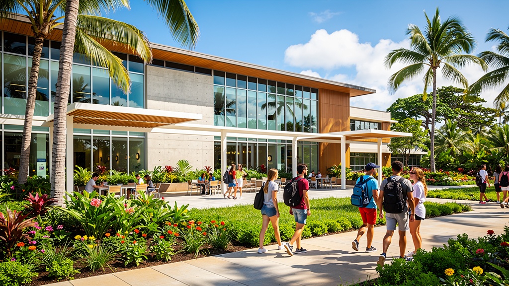 Open-air campus quad at a Hawaiian university