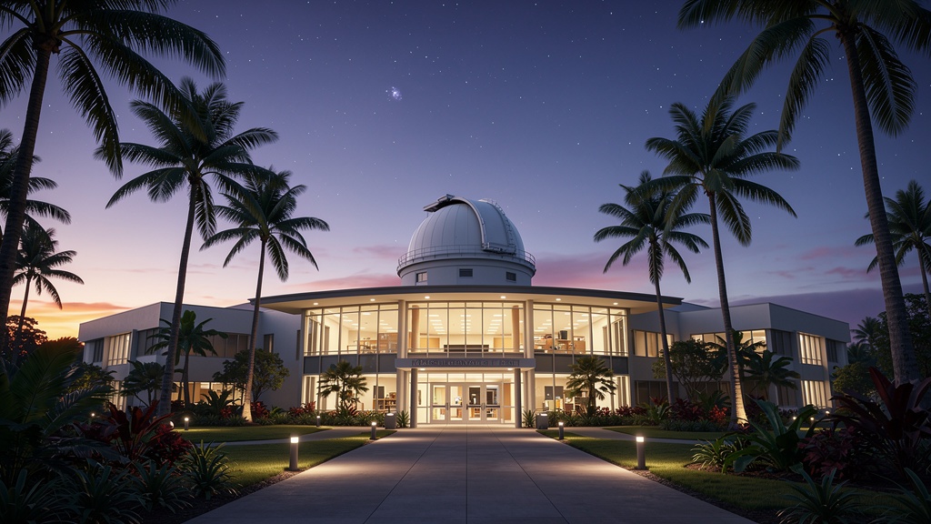 Night-time astronomical observatory dome at high altitude